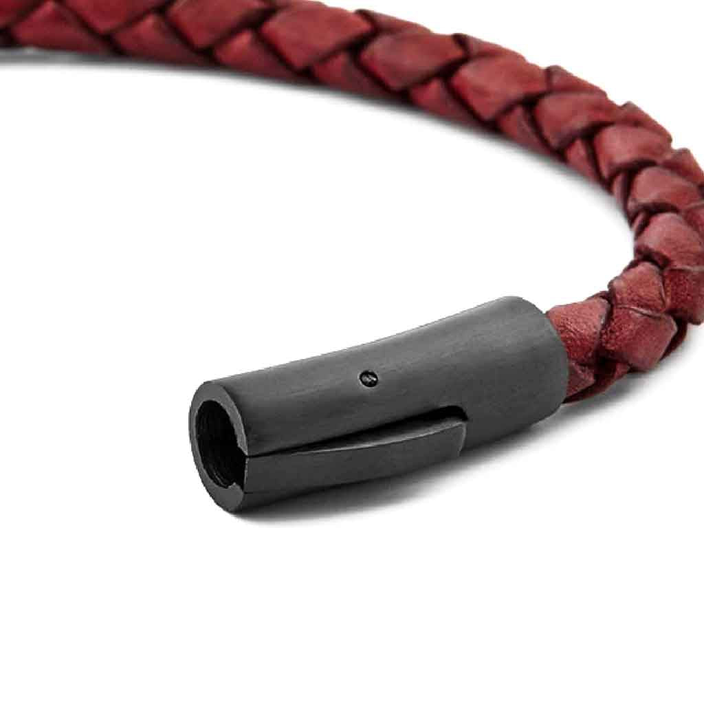 Pulseras de Cuero Hombre Mujer Roja Cuero A Presión