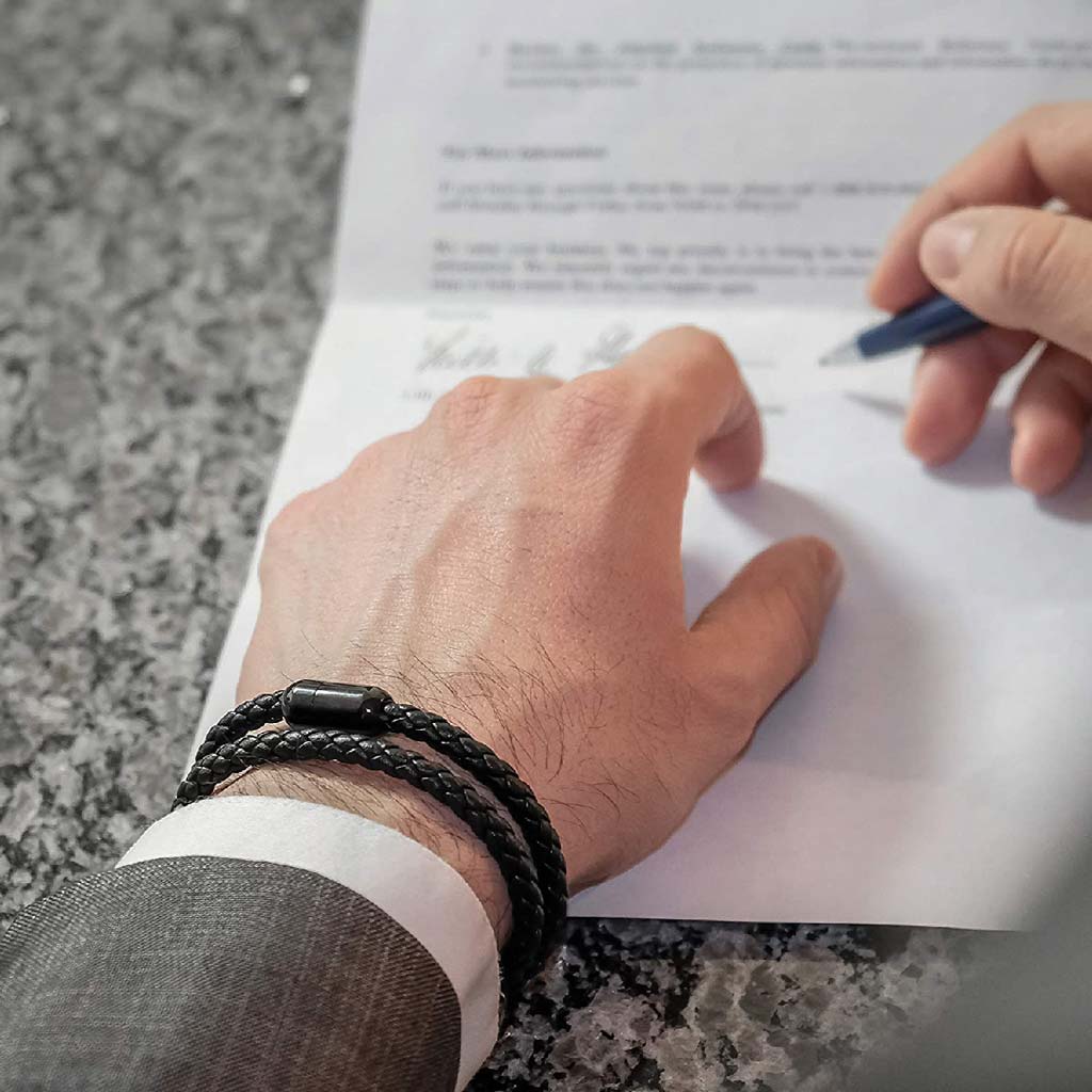 Pulsera Cuero Hombre Brazalete Pulseras Negro Larga Mujer