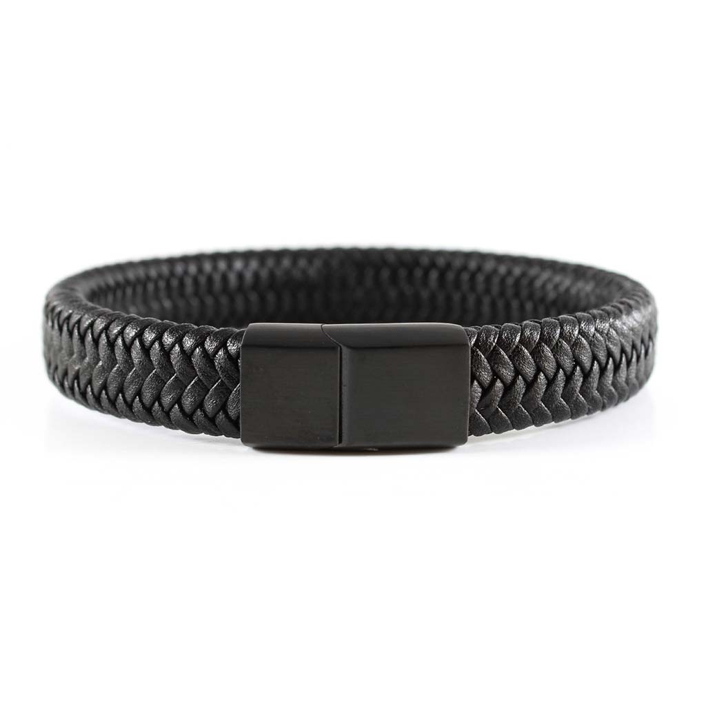 Pulsera Hombre Pulsera Hombre Cuero Brazalete Negro Mate