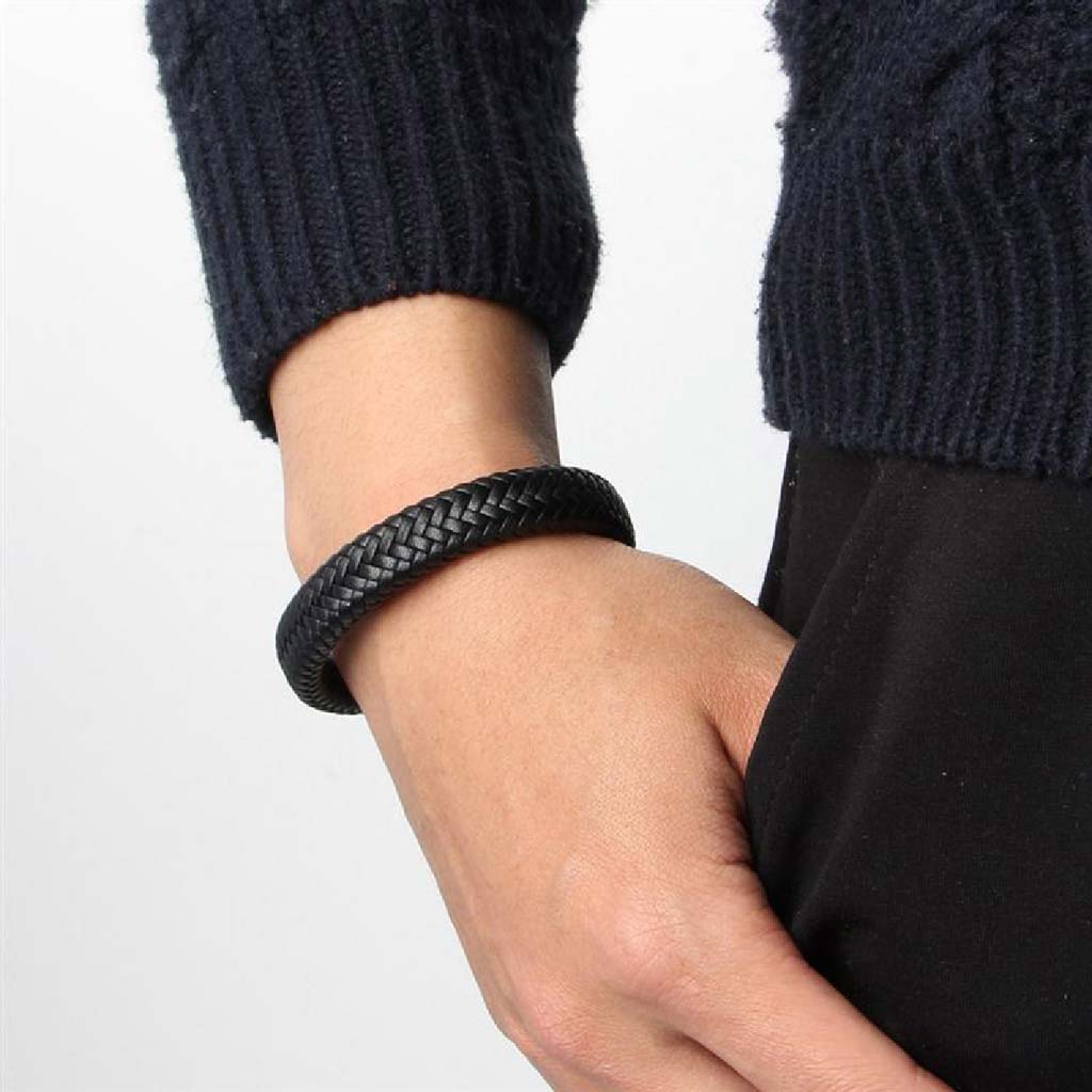 Pulsera Hombre Pulsera Hombre Cuero Brazalete Negro Mate