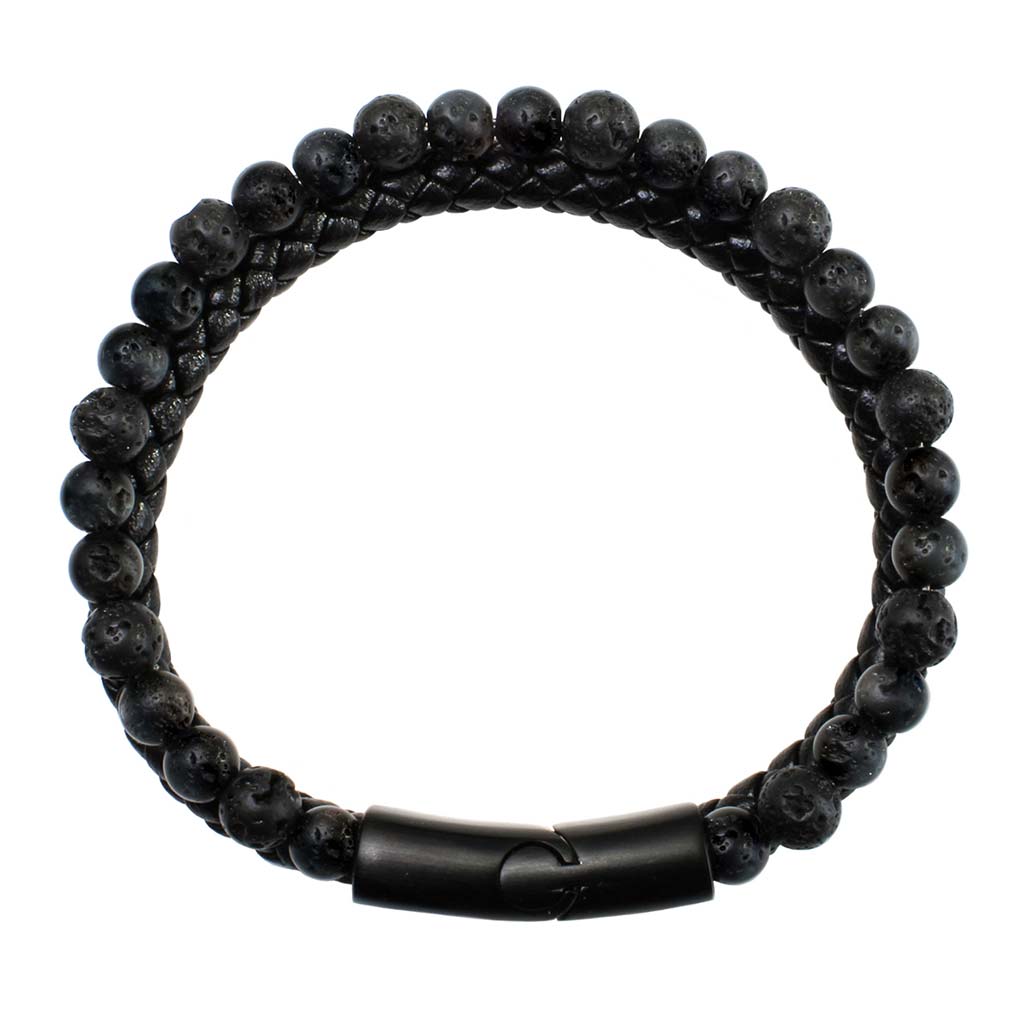 Pulseras Hombre Pulseras Cuero Negro con Piedra Volcánica