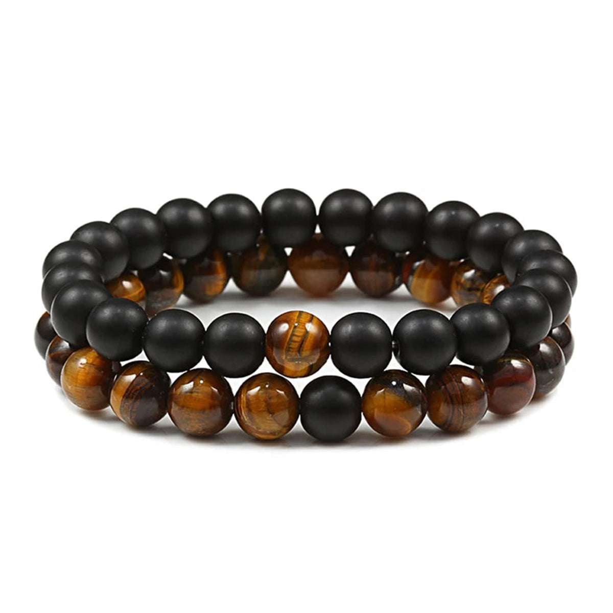 Pulsera para Parejas Par Elástica Piedra Ojo de Tigre y Ónix