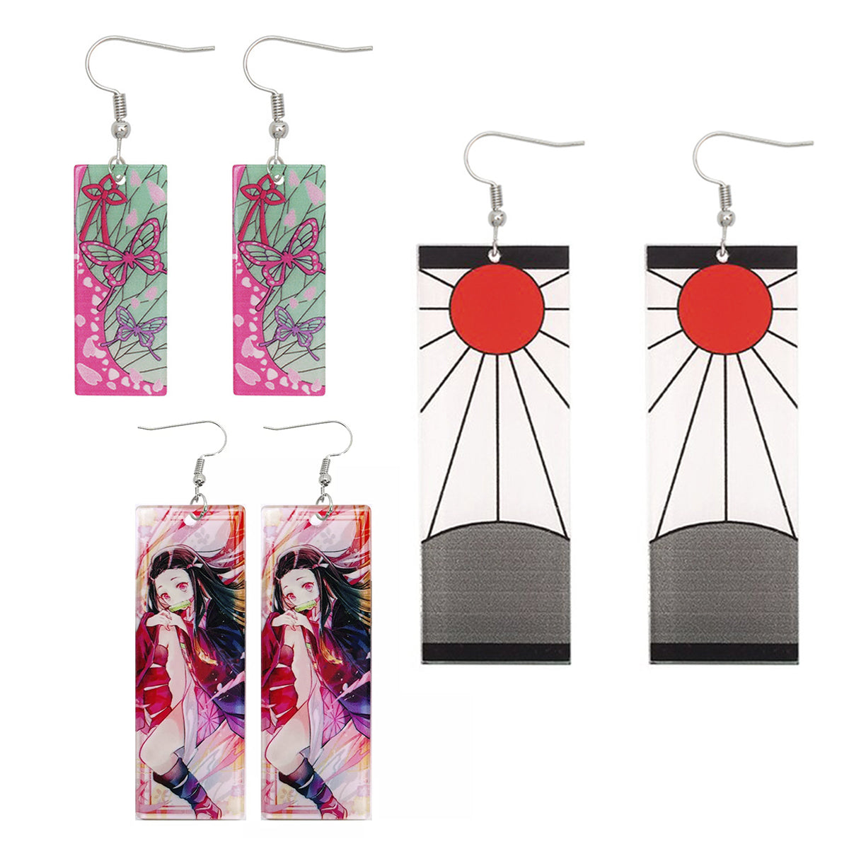 Pack 3 Pares Aros largos Anime Colgantes Aretes Demon Slayer