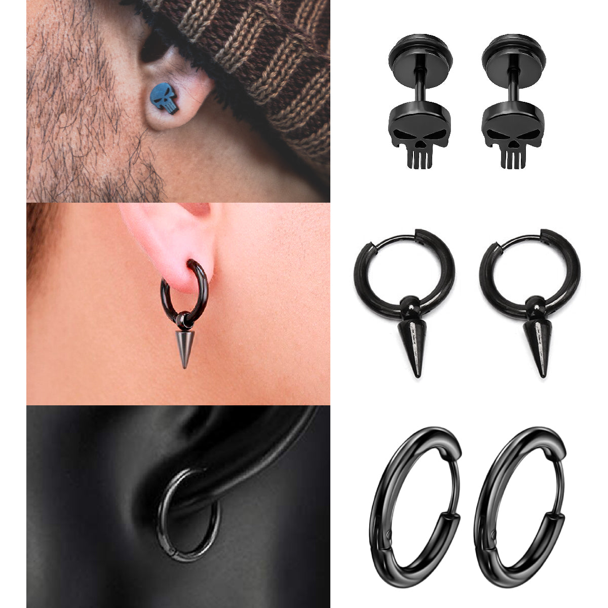 Pack 3 Pares Aros Quirúrgicos Negros Modelos Varios