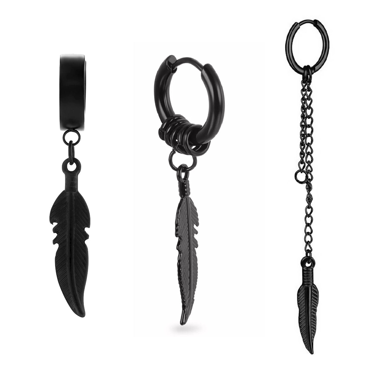 Pack 5 Aros Argollas Colgantes Varios Acero Plata y Negro