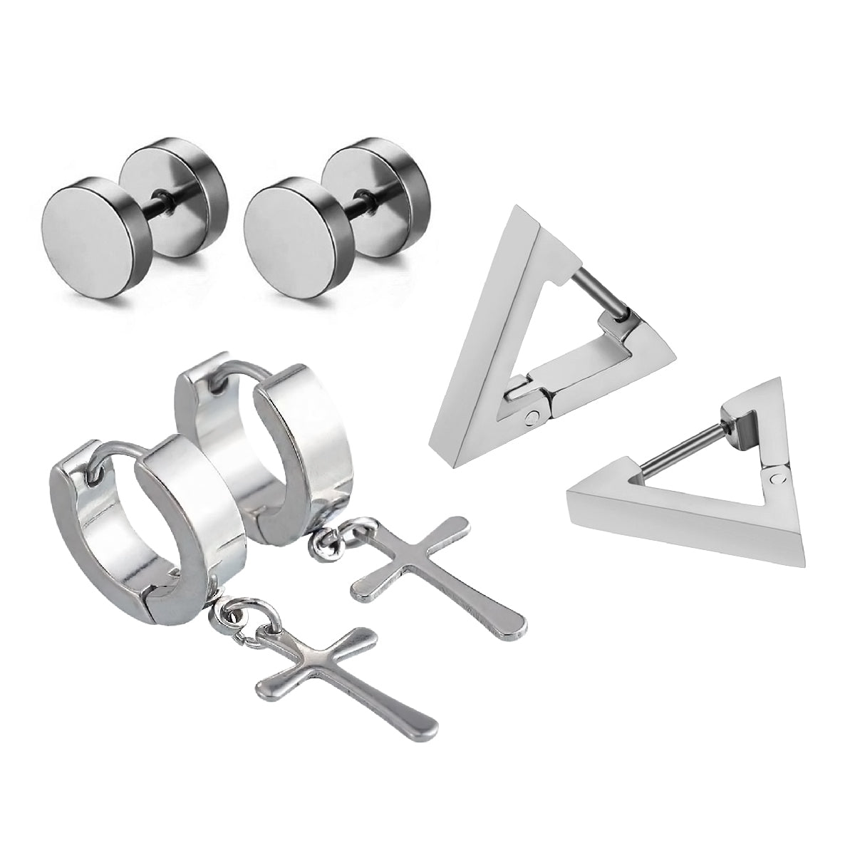 Pack 3 Pares Aros Quirúrgicos Plateados Modelos Varios