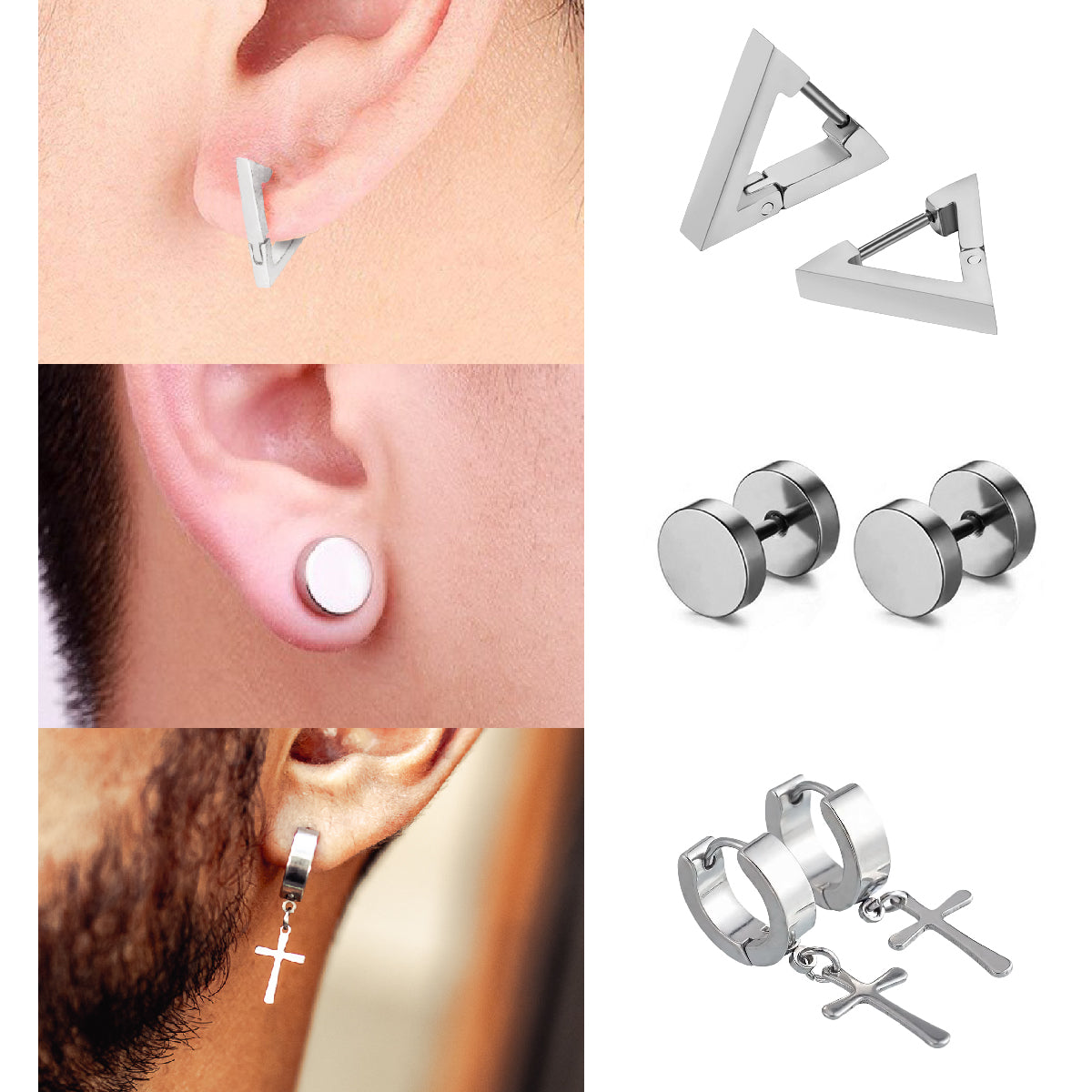 Pack 3 Pares Aros Quirúrgicos Plateados Modelos Varios