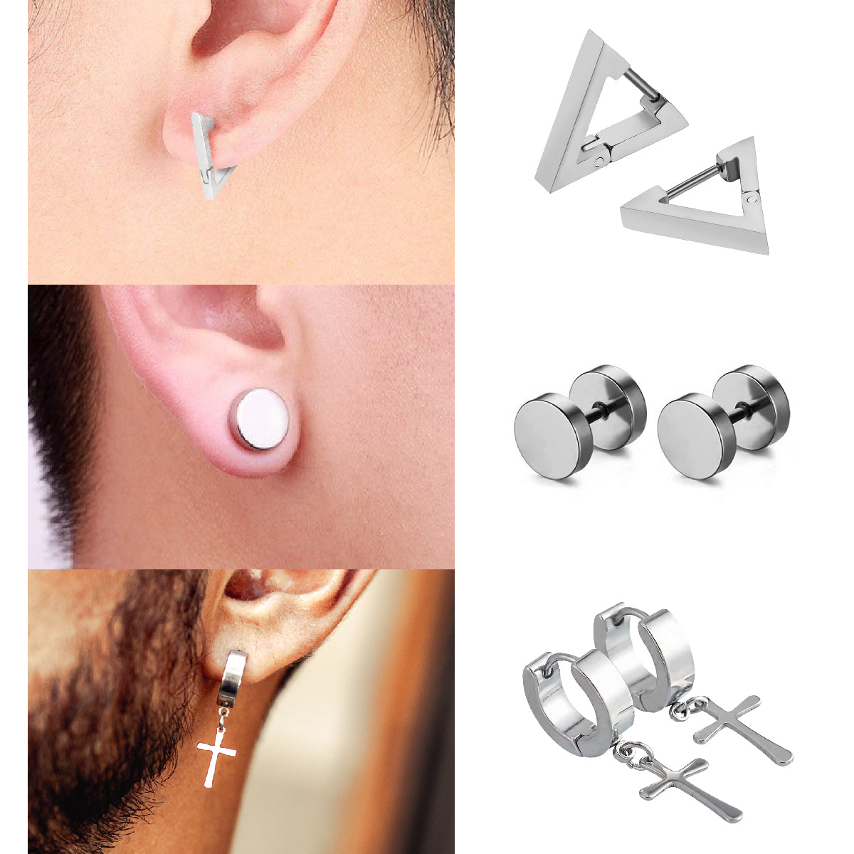 Pack x6 Pares Aros Acero Plateado Modelos Varios