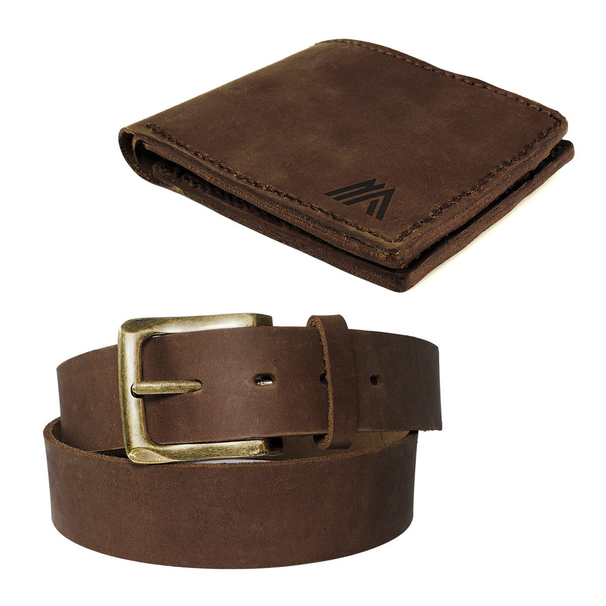 Pack Cinturon Cuero Correa Marrón + Billetera Cuero Hombre