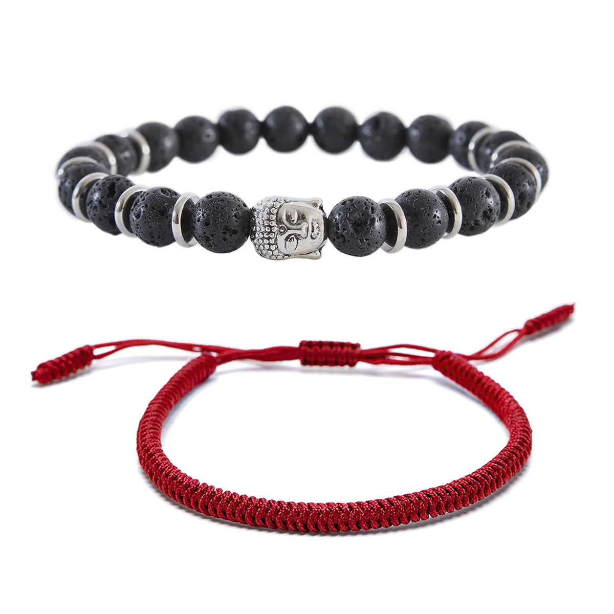 Pack 2 Pulseras Roja Protección + Pulseras Piedras Buda