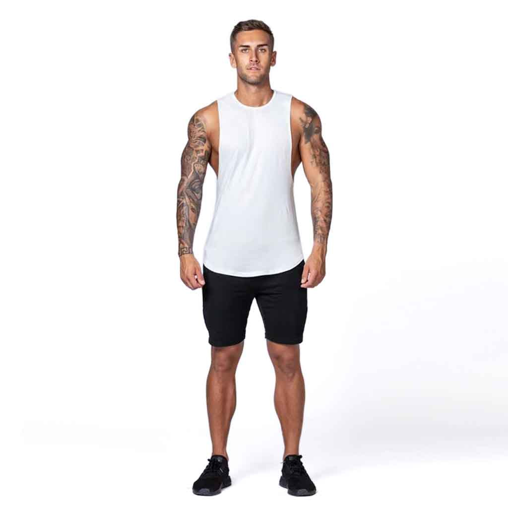 Polera Deportiva Musculosa Hombre Gimnasio Algodón Blanco