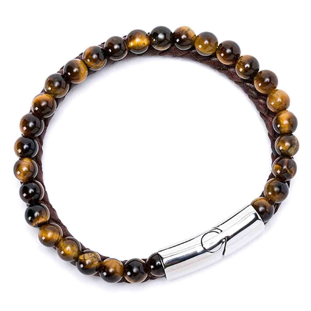 Pulsera Piedra Brillante Cuero Hombre,mujer Cafe