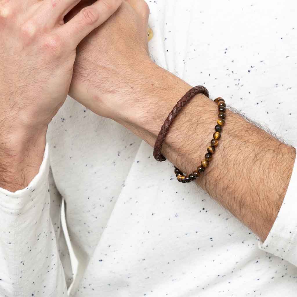 Pulsera Piedra Brillante Cuero Hombre,mujer Cafe
