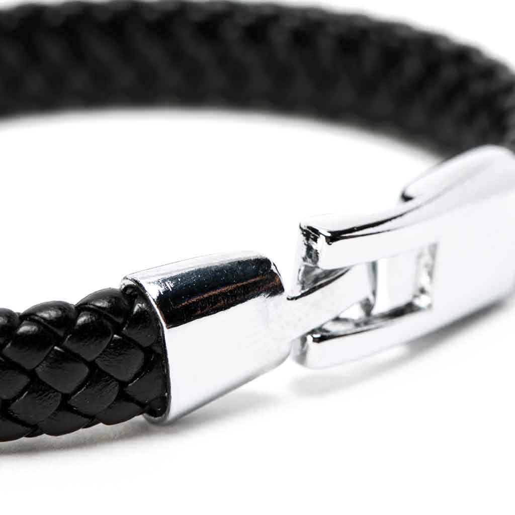 Pulsera Cuero Trenzada Piel de Serpiente Negra