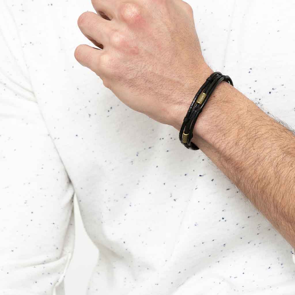 Pulsera De Cuerda Y Cobre Negra Hombre Mujer Moda Juvenil