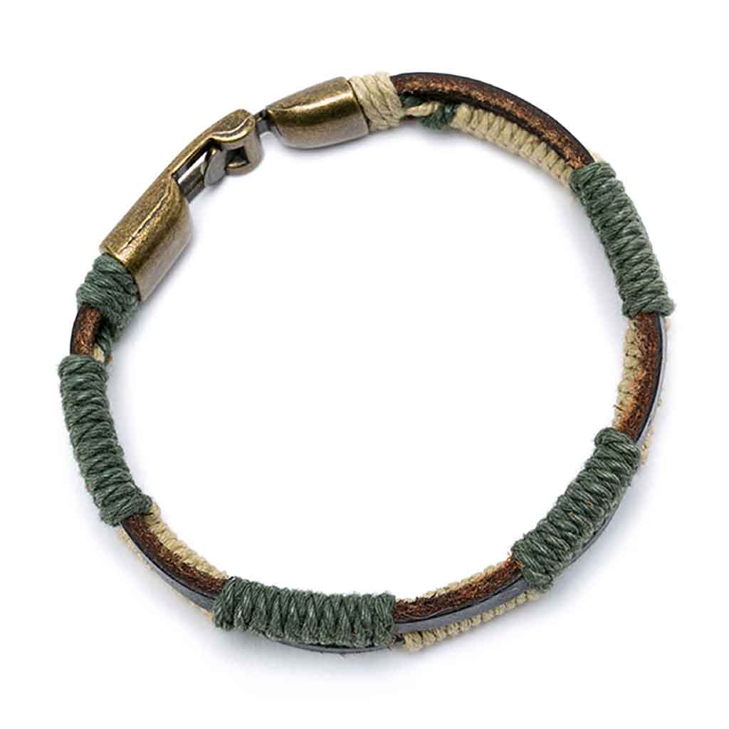 Pulsera De Cuero Cafe Con Detalles En Hilo Moda2019 Juvenil