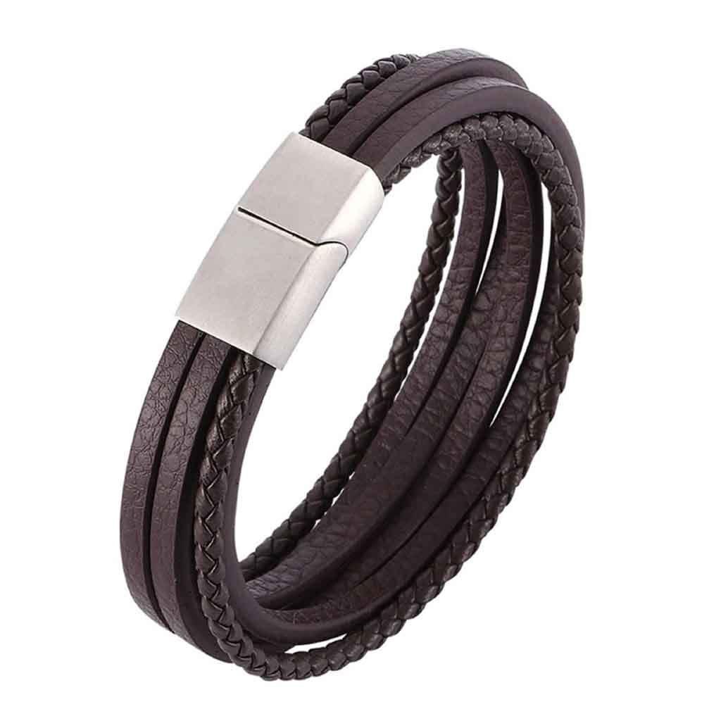 Pulsera De Cuero De Trenza Color Café Hombre Juvenil