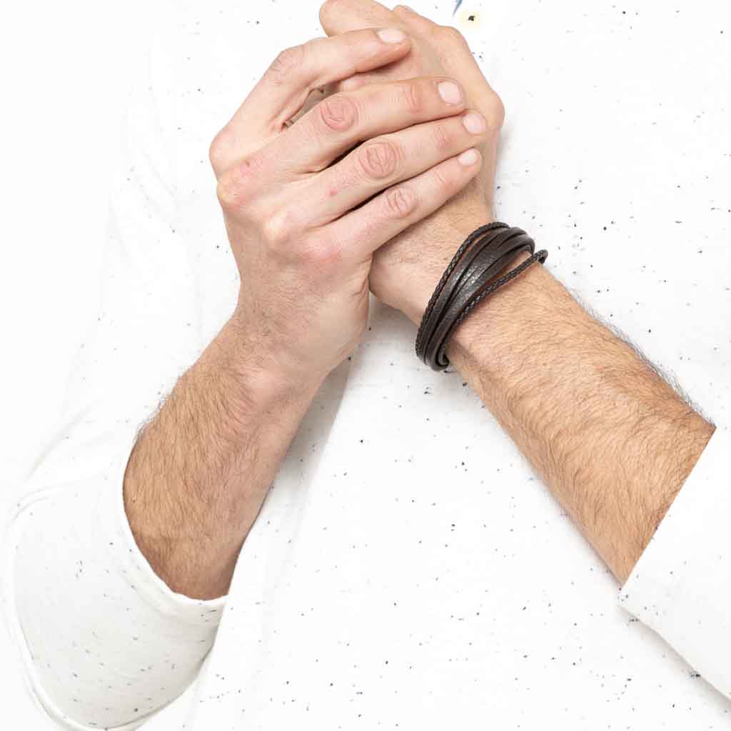 Pulsera De Cuero De Trenza Color Café Hombre Juvenil