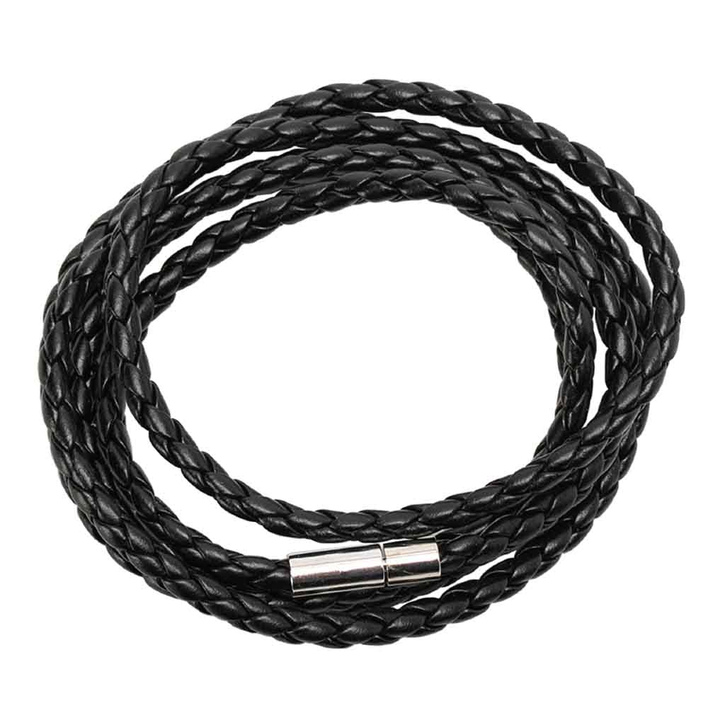 Pulsera De Cuero Larga Negra Juvenil Hombre Mujer Moda2019