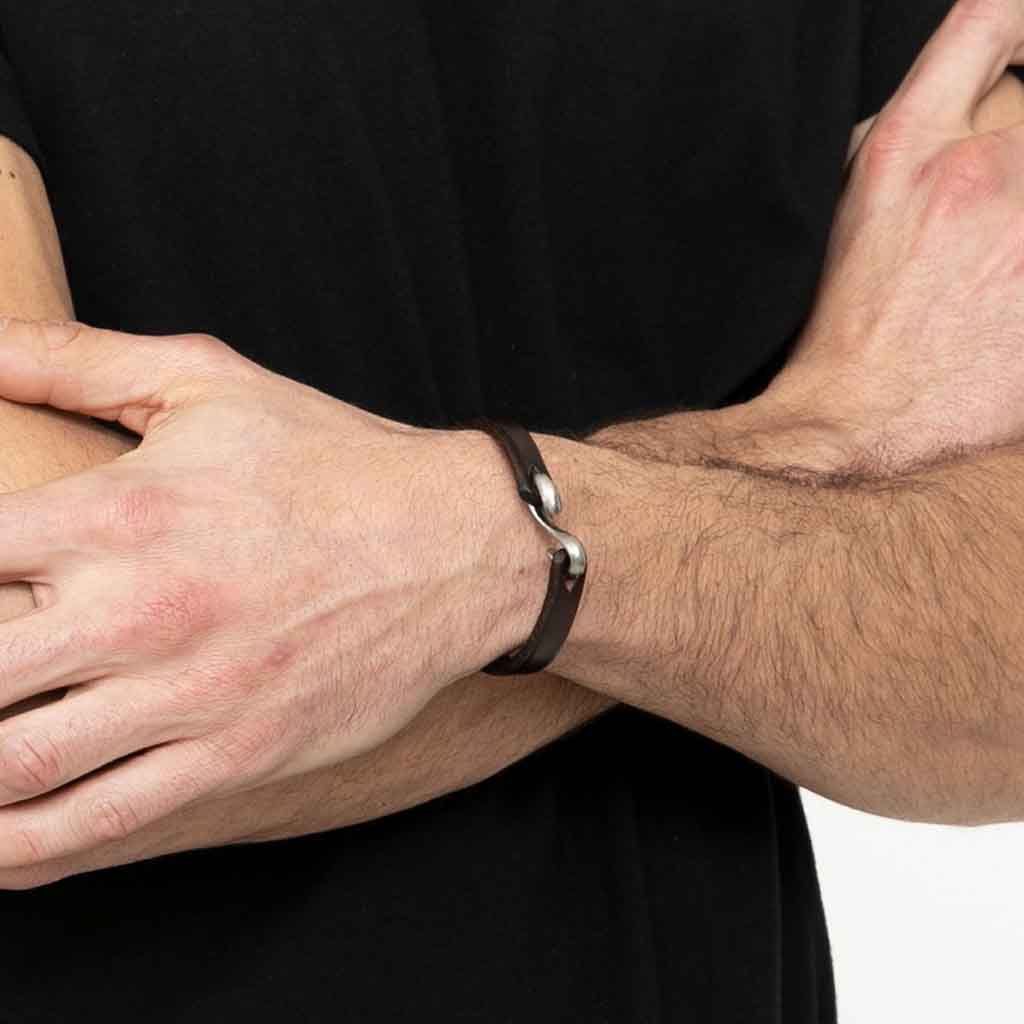 Pulsera de Cuero Hombre Liso Broche Gancho
