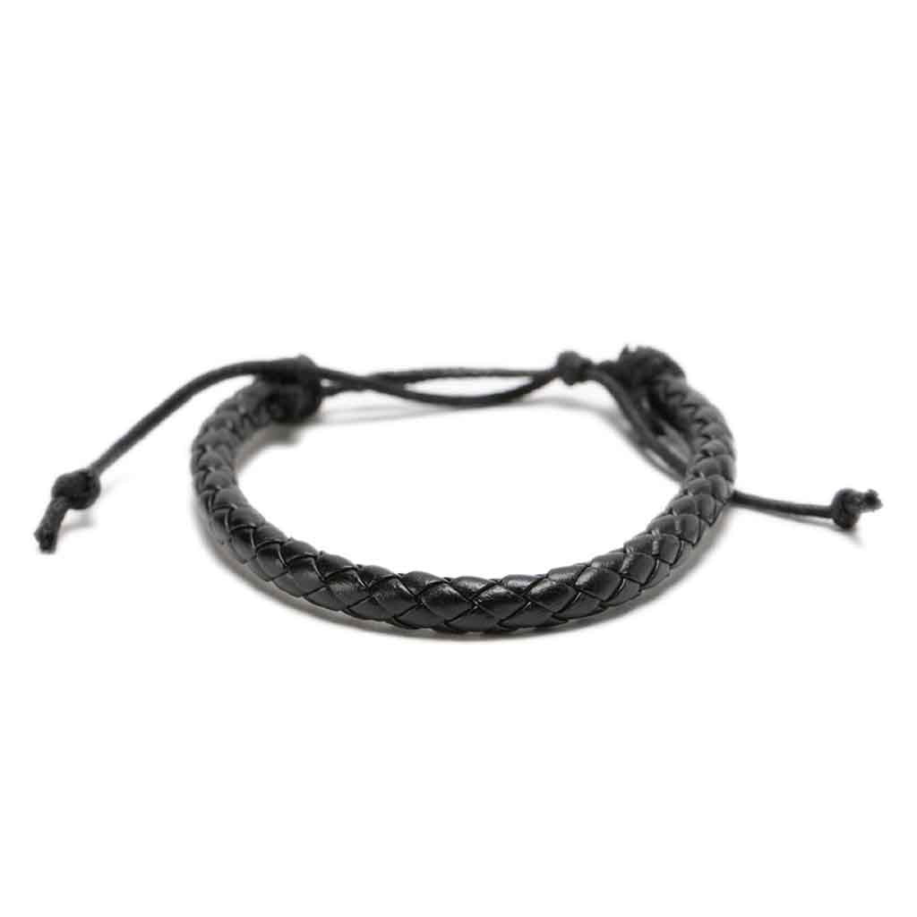 Pulsera De Hombre De Cuero Trenzado Negro