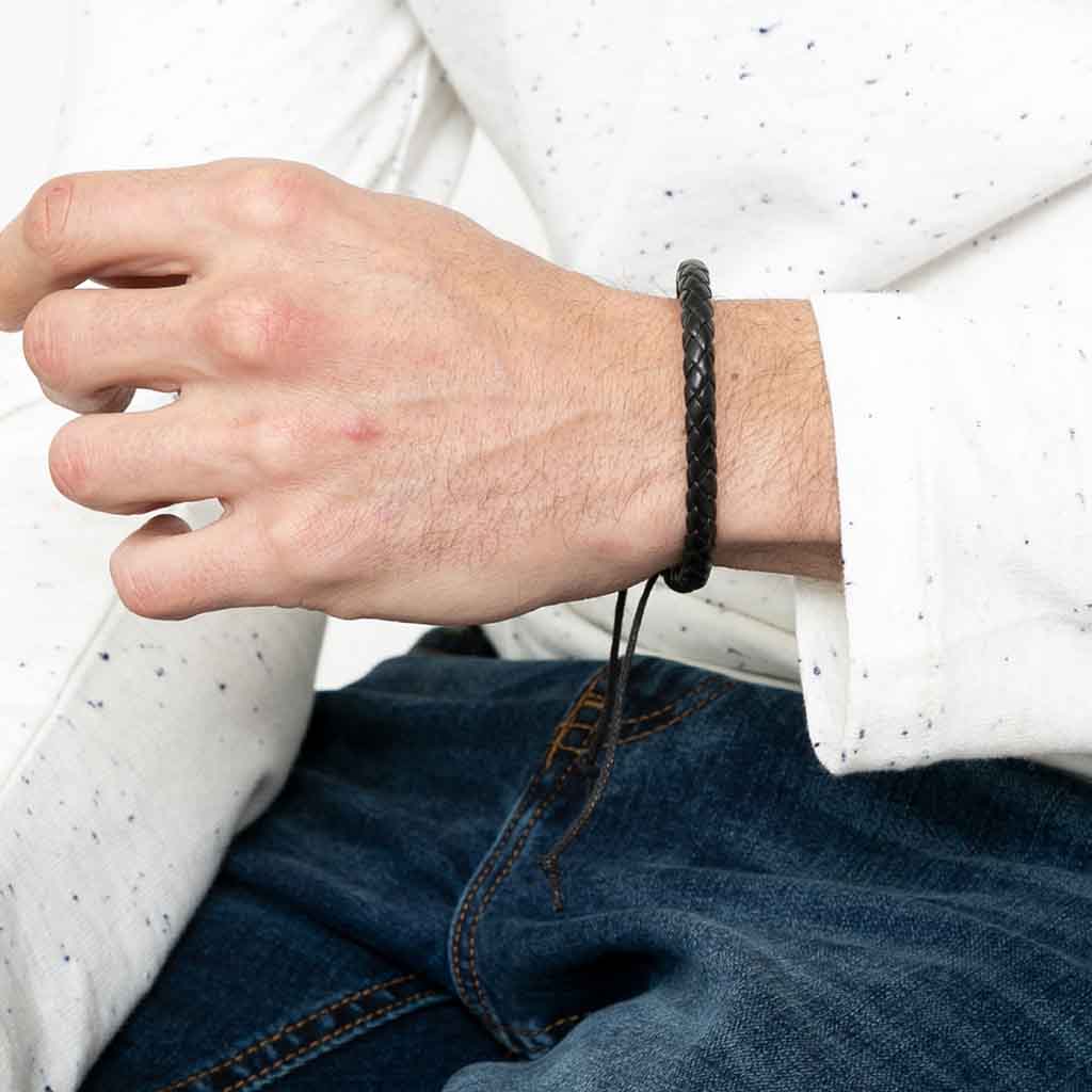 Pulsera De Hombre De Cuero Trenzado Negro