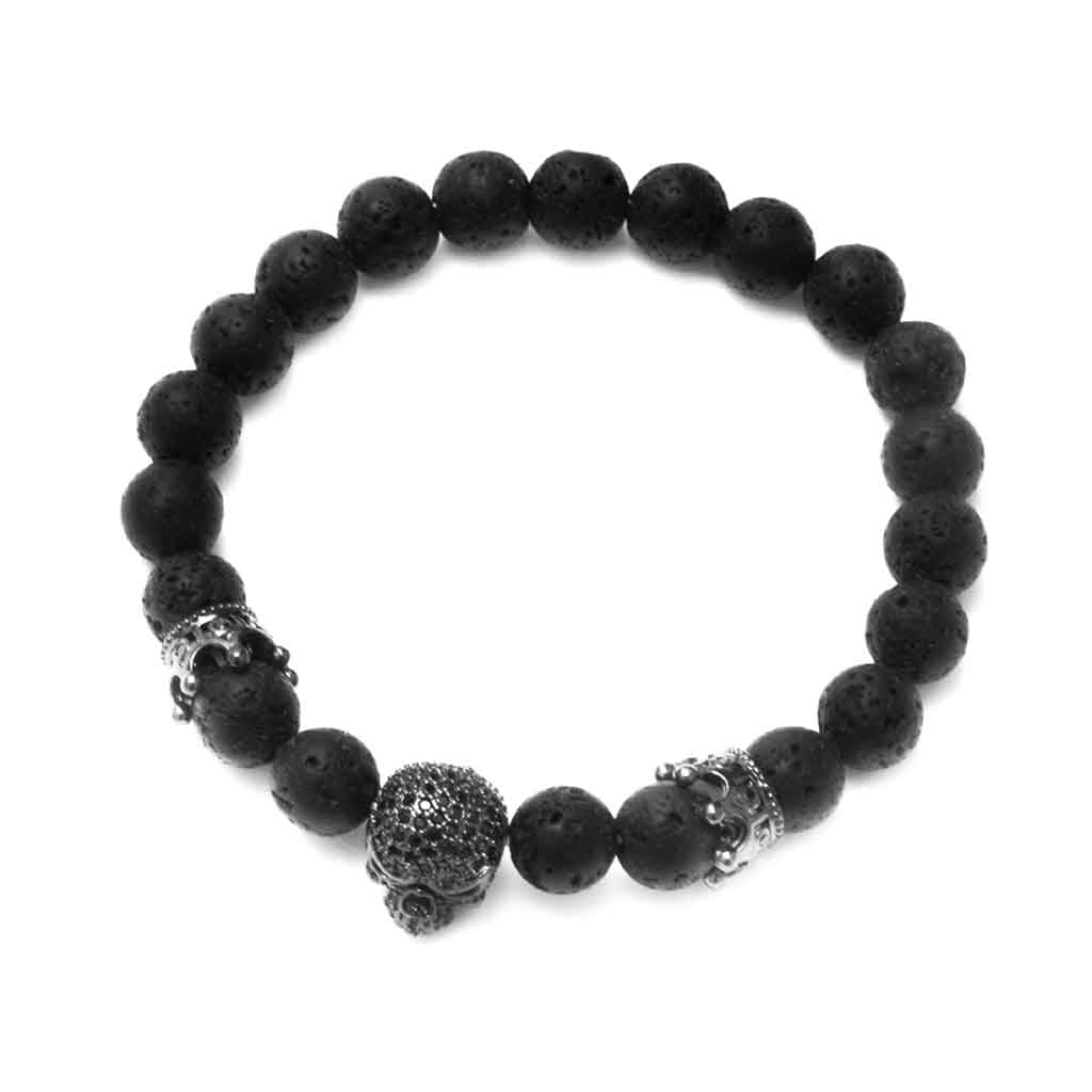 Pulsera Hombre Calavera Piedra Volcanica