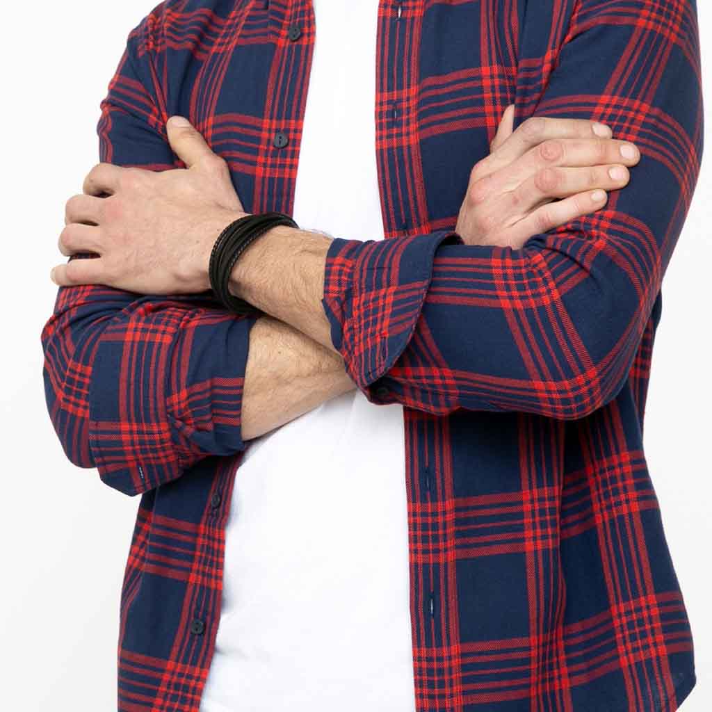 Pulsera Hombre De Cuero De Trenza Y Lineas Color Negro