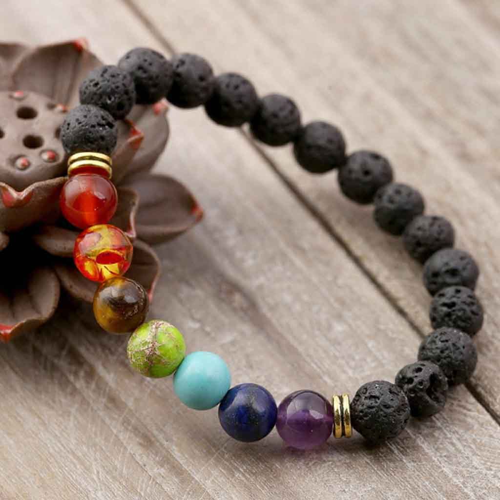 Pulseras Hombre Mujer Piedra Volcanica 7 Chakras Feng Shui
