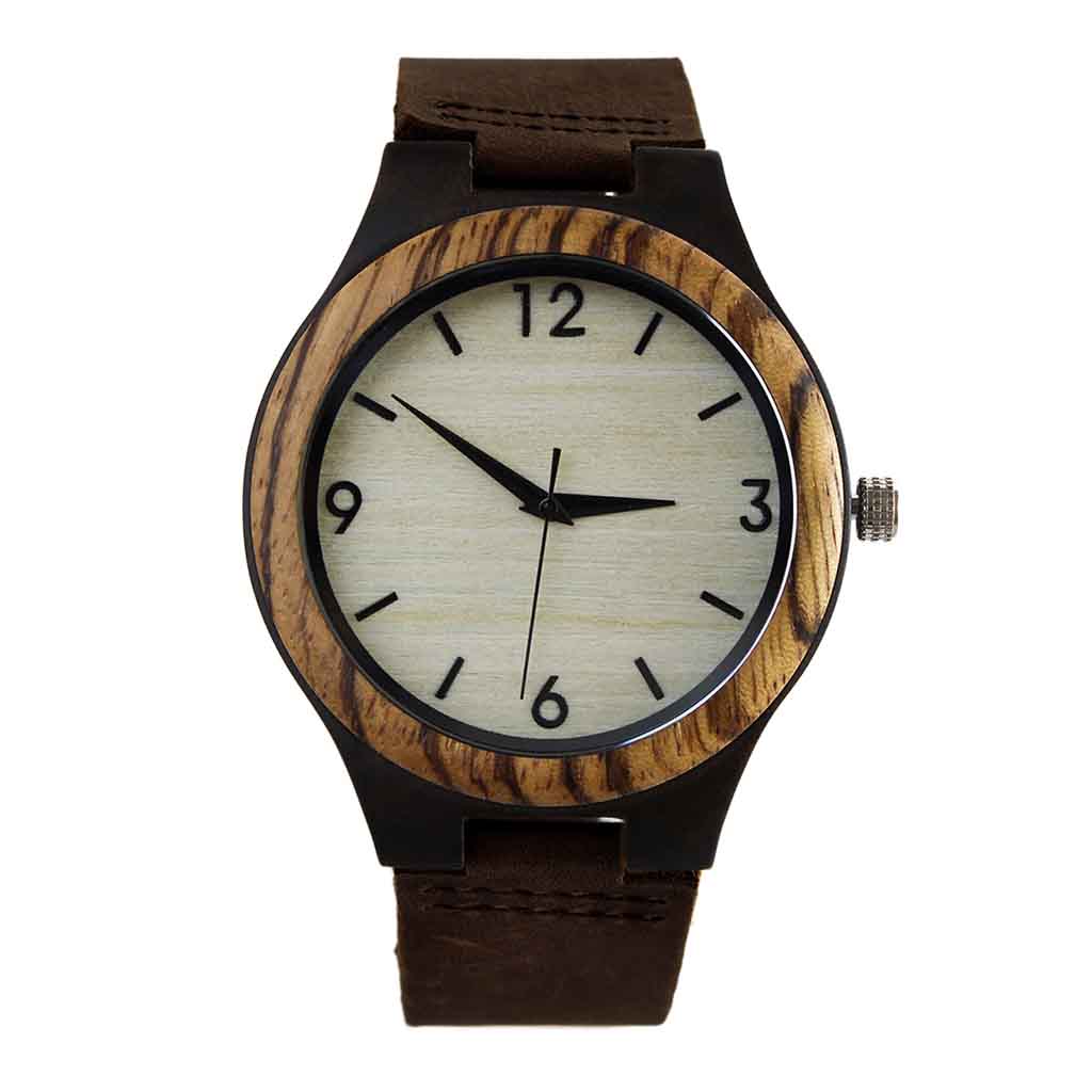 Reloj de Hombre en Madera Correas de Cuero Marrón