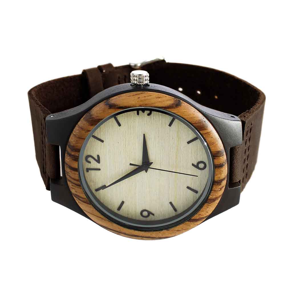 Reloj de Hombre en Madera Correas de Cuero Marrón