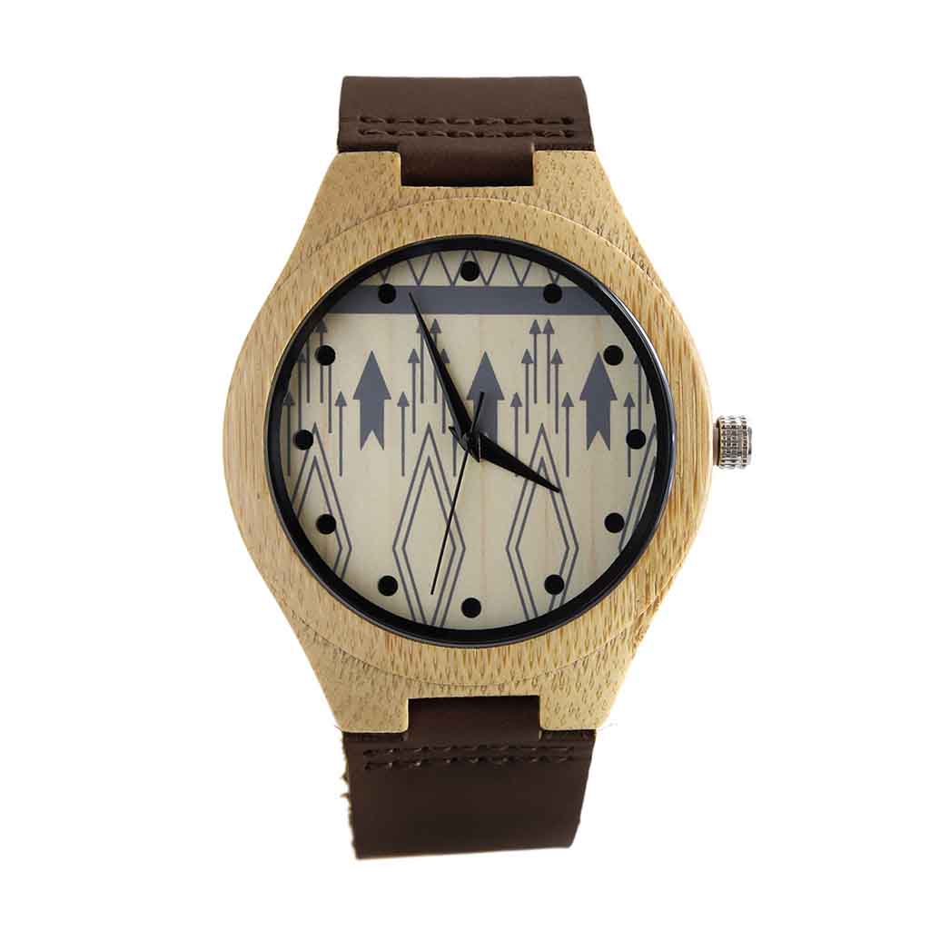 Reloj Unisex en Madera Correas de Cuero Marrón Oscuro
