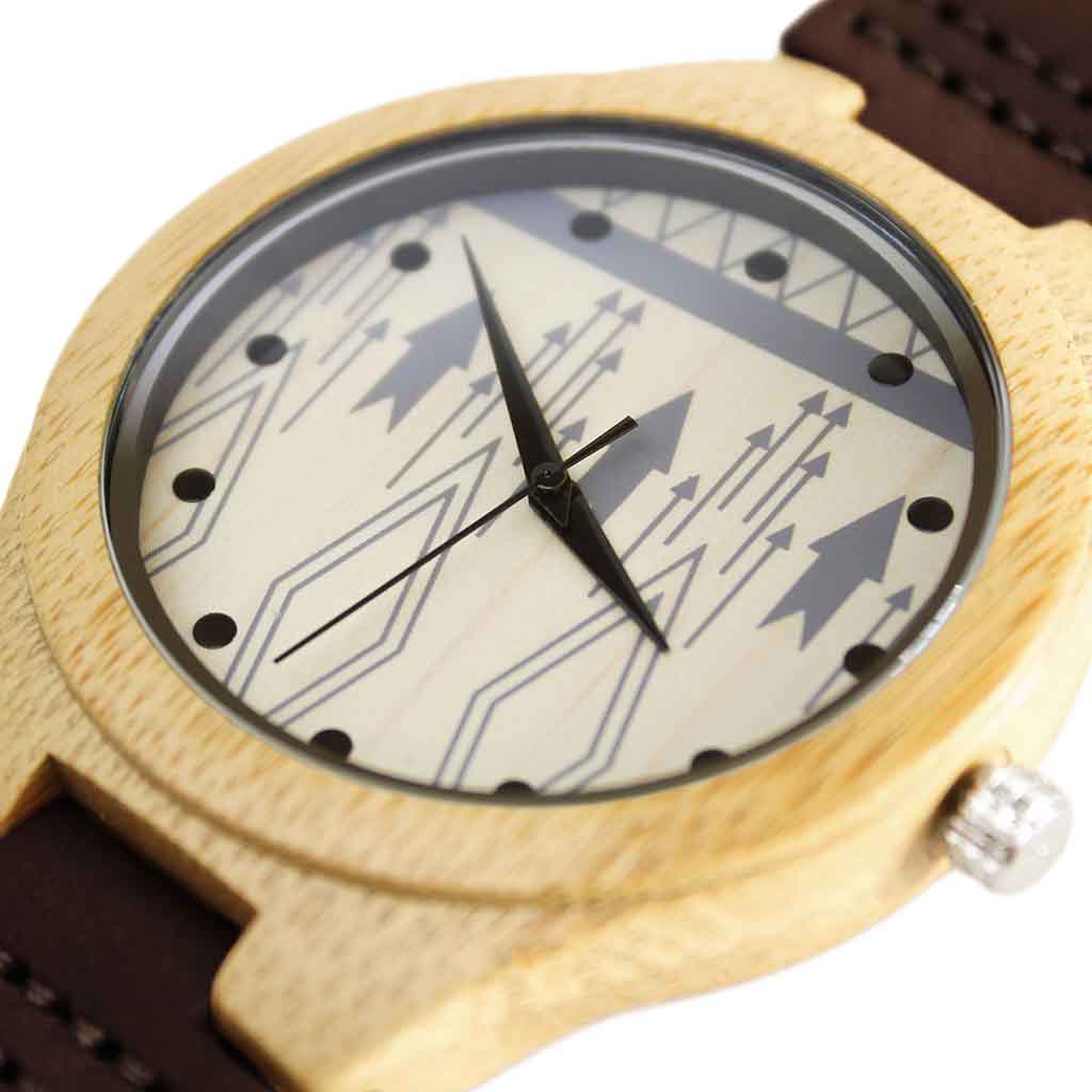 Reloj Unisex en Madera Correas de Cuero Marrón Oscuro