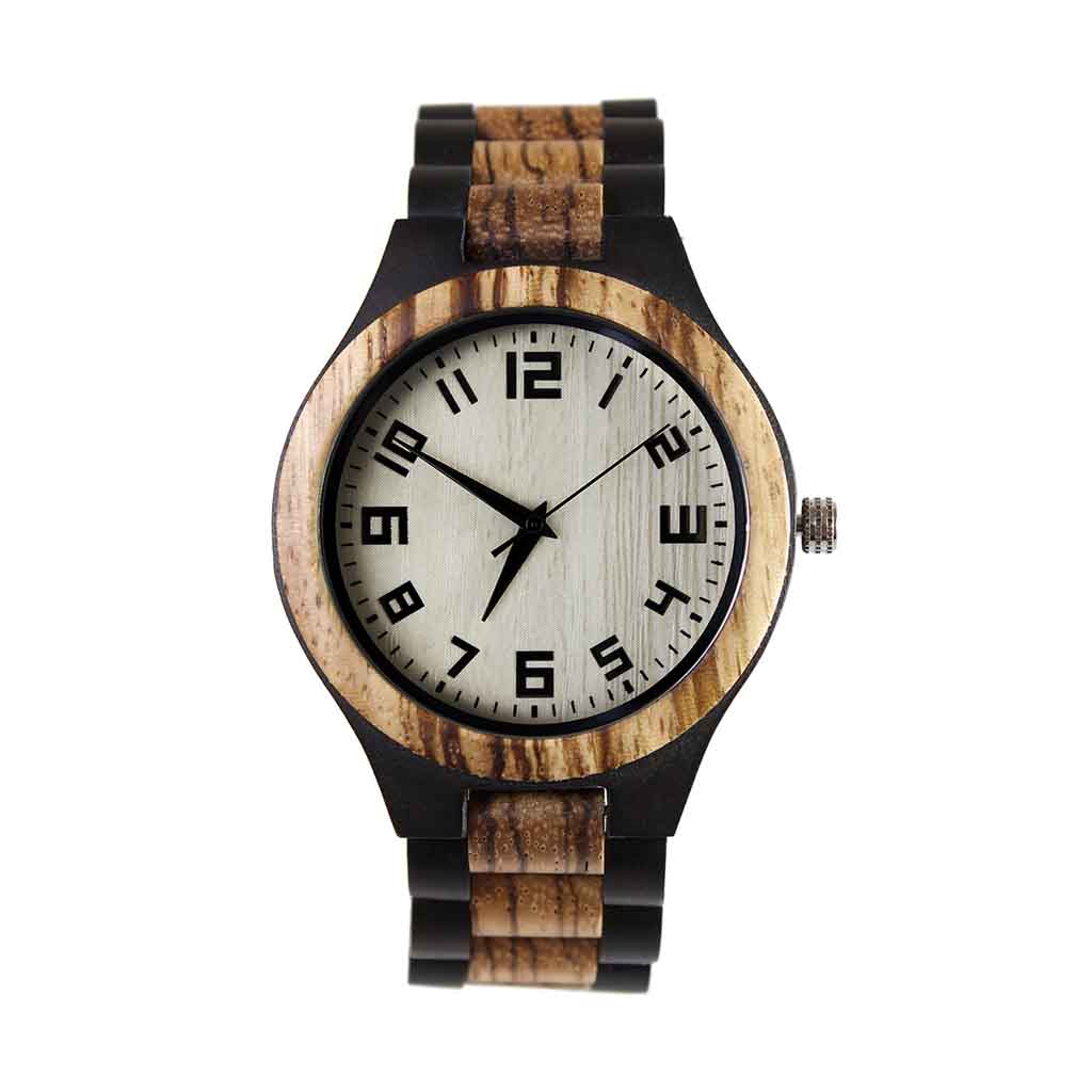 Reloj Hombre Madera Correa Combinada Negro Café
