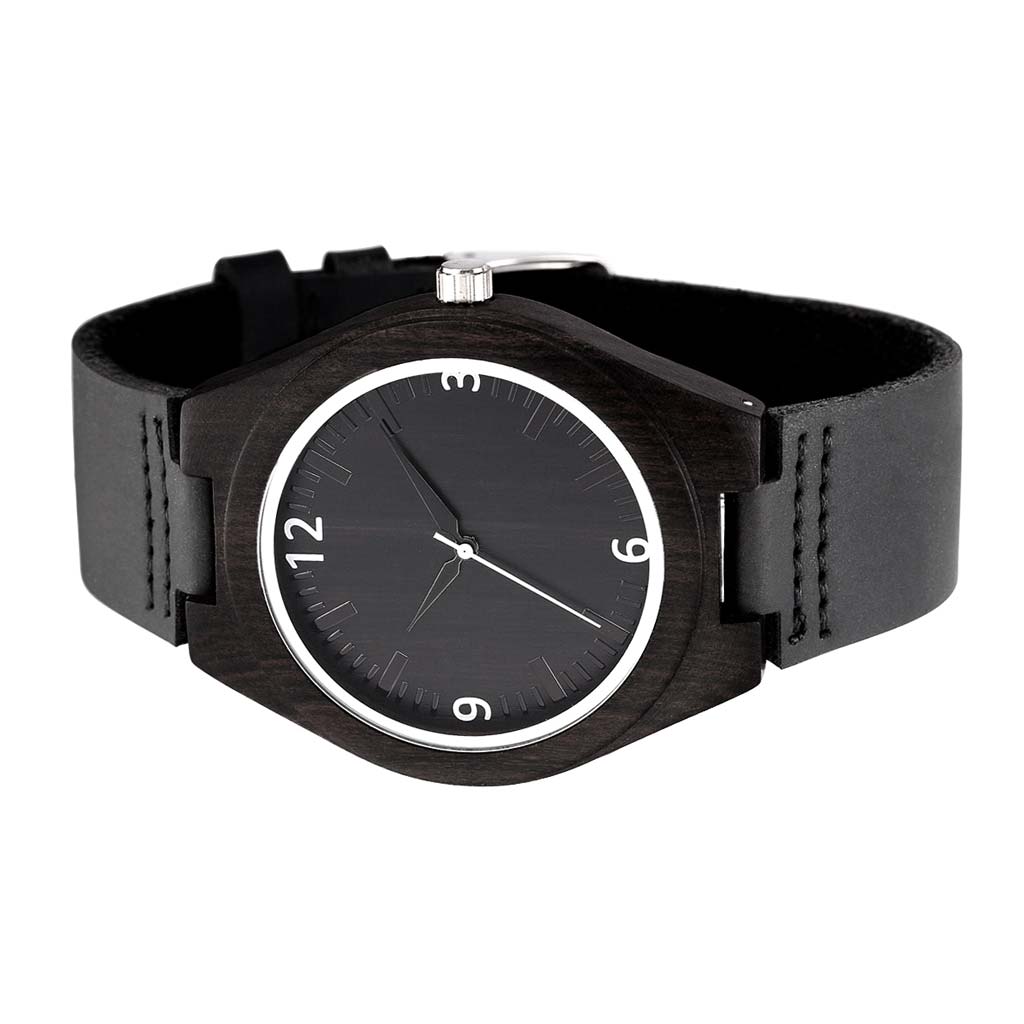 Reloj de Mujer Relojes para Hombre Madera Cuero Negro
