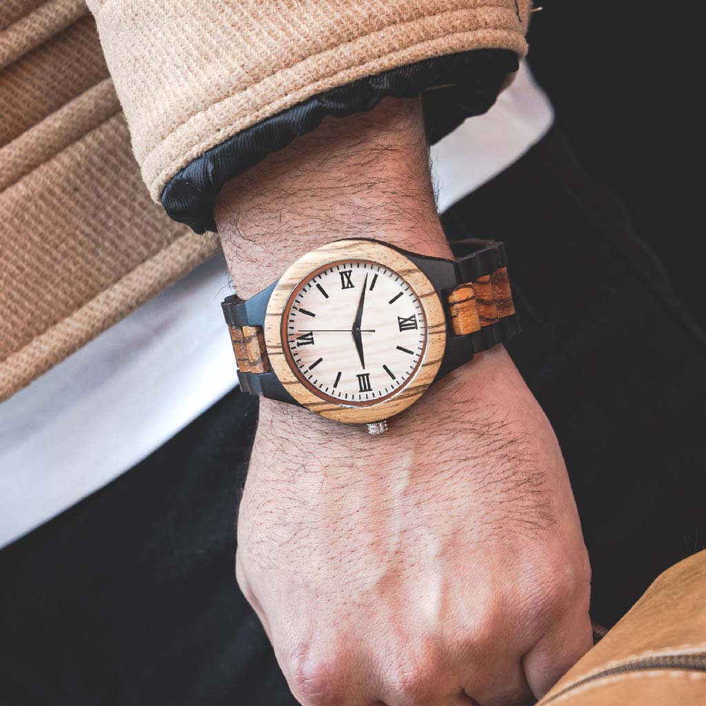 Reloj Analogo Hombre Reloj Hombres Madera Café Negro