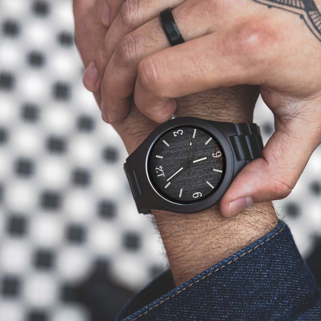 Reloj Hombres Reloj Analogo Hombre Madera Dial Negro