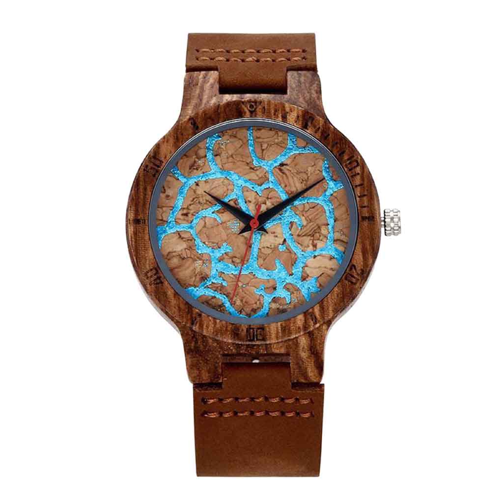 Reloj con Bisel de Madera Fondo en Corcho Aguamarin