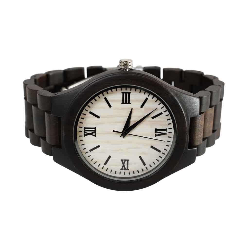 Reloj Correa Madera con Números Romanos