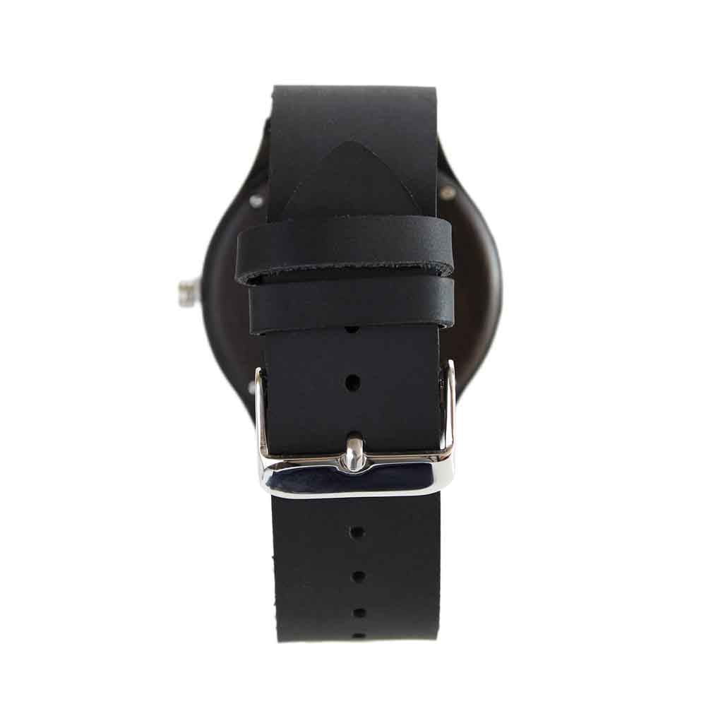 Reloj de Madera Correa Cuero Negro y Dial Naranja