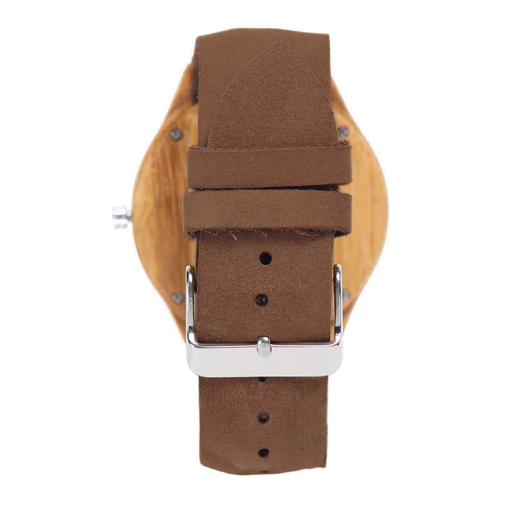Reloj De Madera Y Correa De Cuero Ajustable Hombre