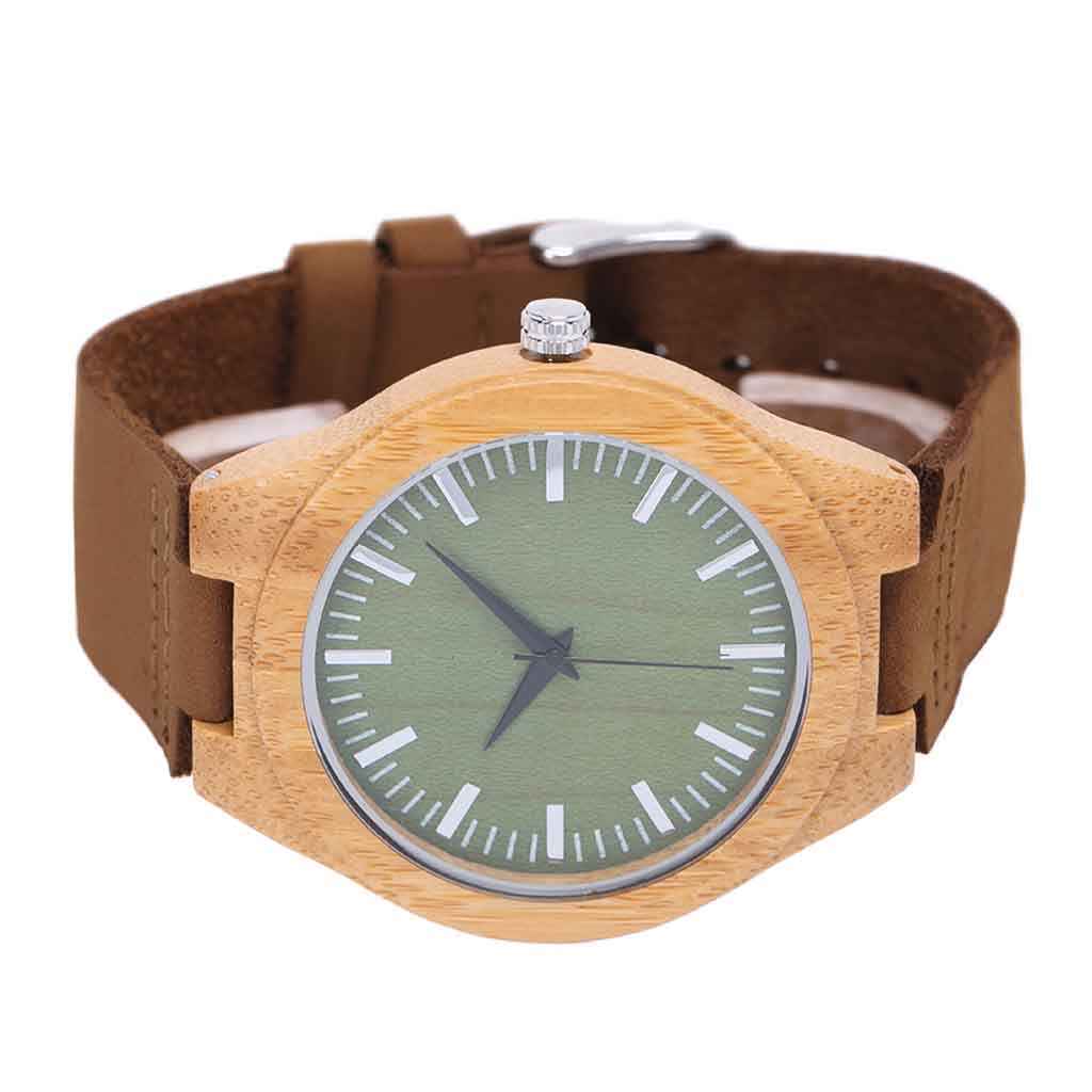 Reloj De Madera Y Correa De Cuero Ajustable Hombre