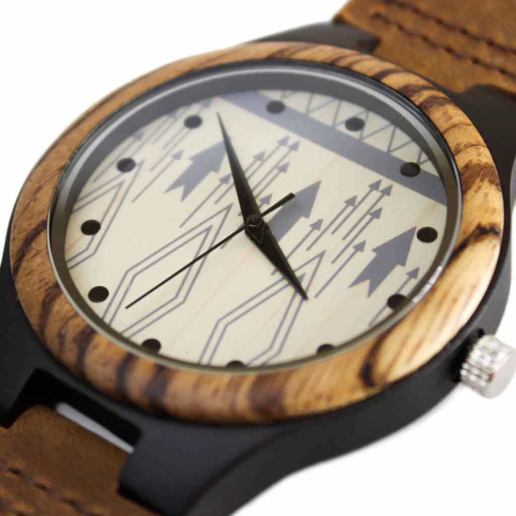 Reloj Madera Correa Cuero Marrón Flechas