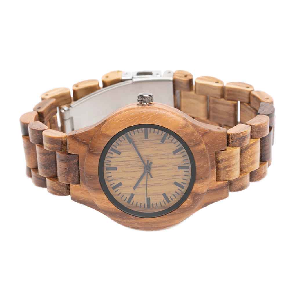 Reloj Unisex Analogo Correa Eslabones Madera Café