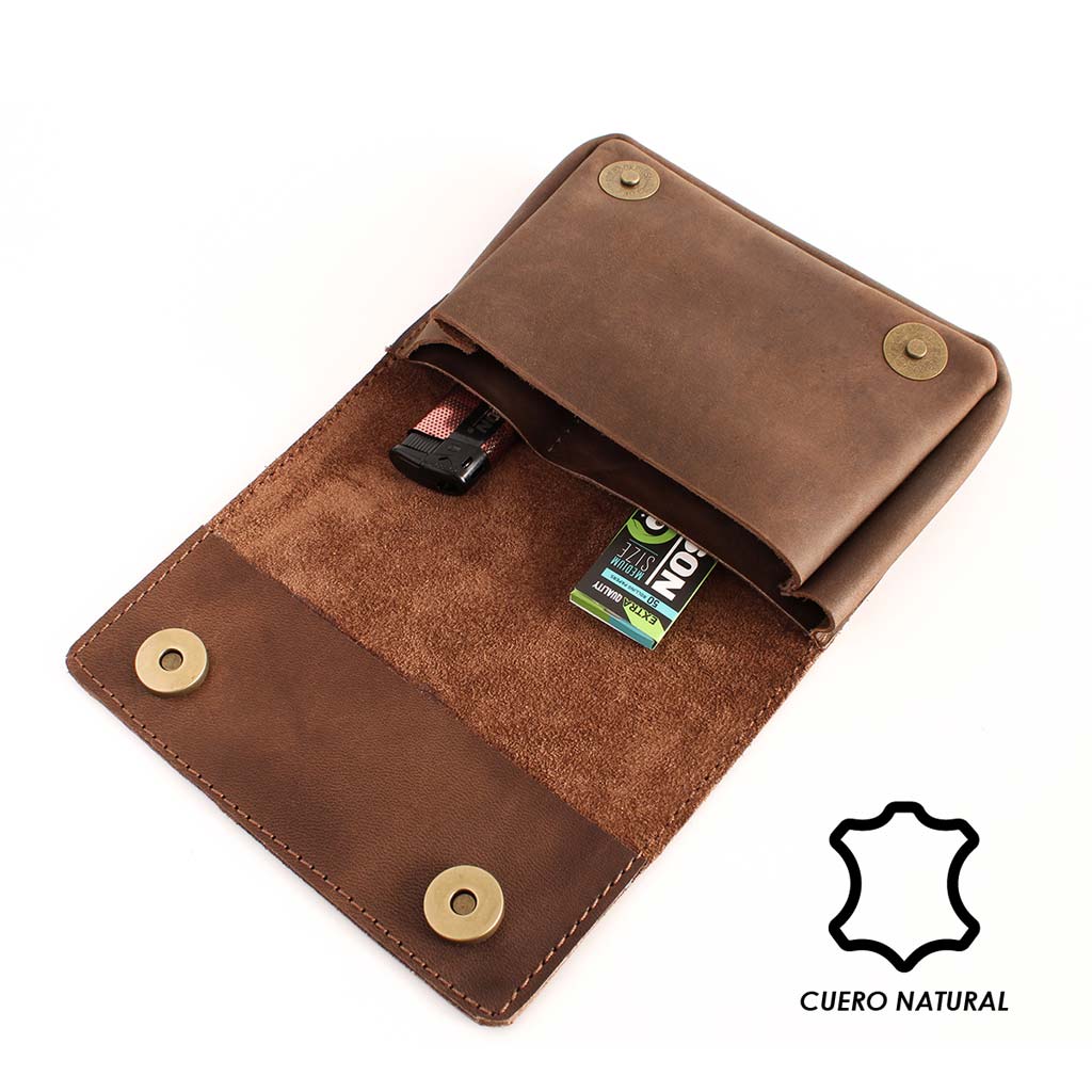 Pack Tabaquera Cigarrera Cuero + Papelillo + Ronson 2.0
