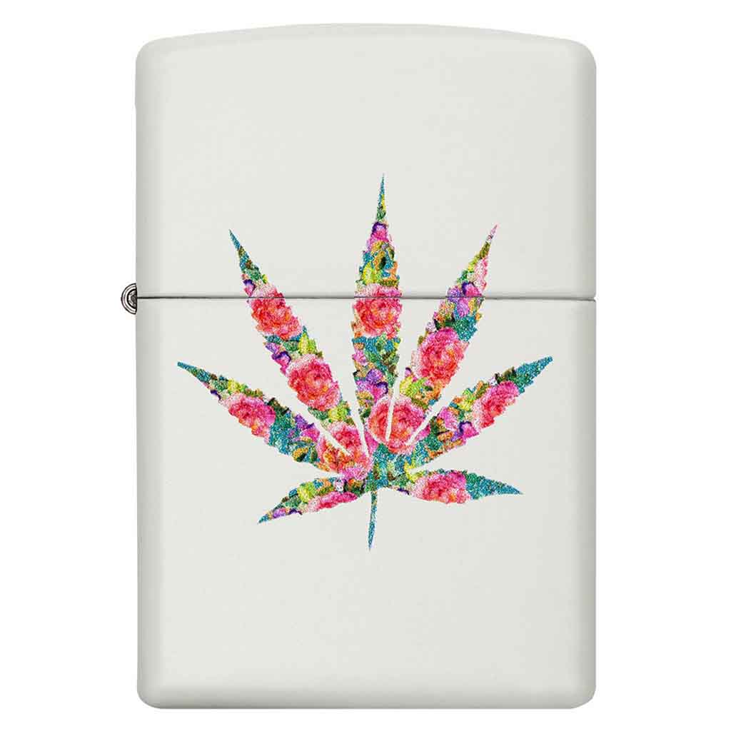 Encendedor Zippo Lighter Floral Weed Design Blanco