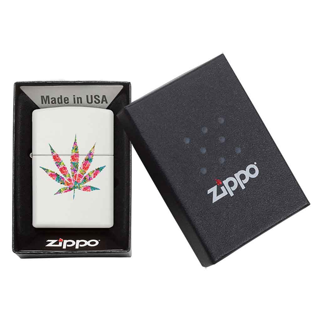 Encendedor Zippo Lighter Floral Weed Design Blanco