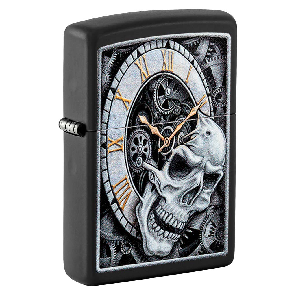 Encendedor Zippo Skull Clock Design Calavera Reloj Negro