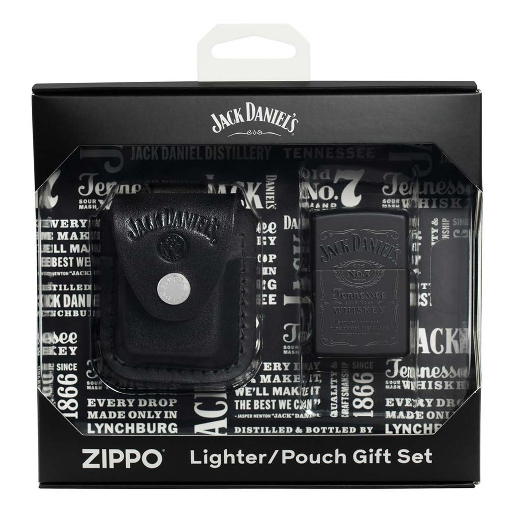 Set Zippo Jack Daniel's Encendedor Negro + Pouch Cuero