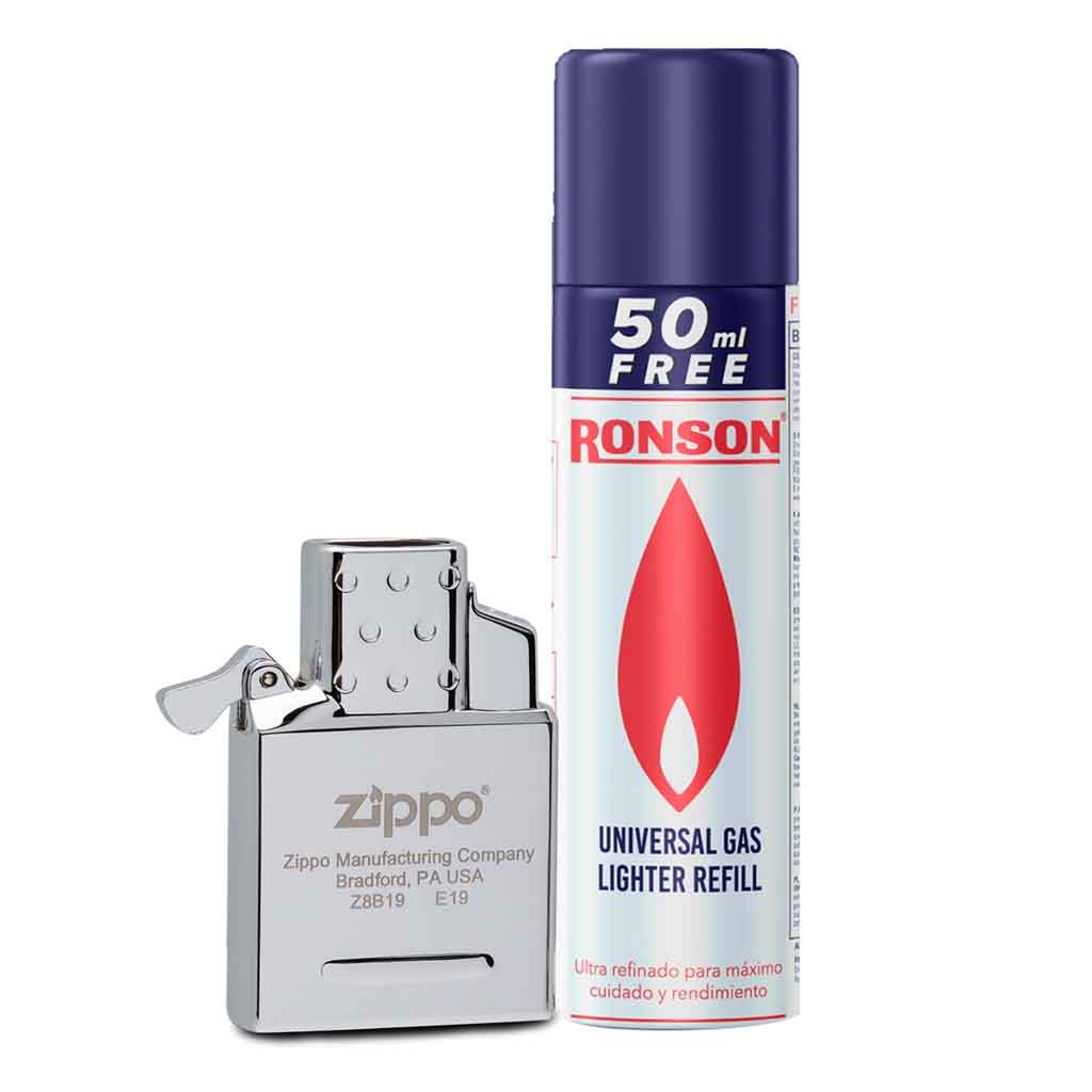 Pack Inserto Zippo Doble Llama + Recarga Gas Butano 300 ml
